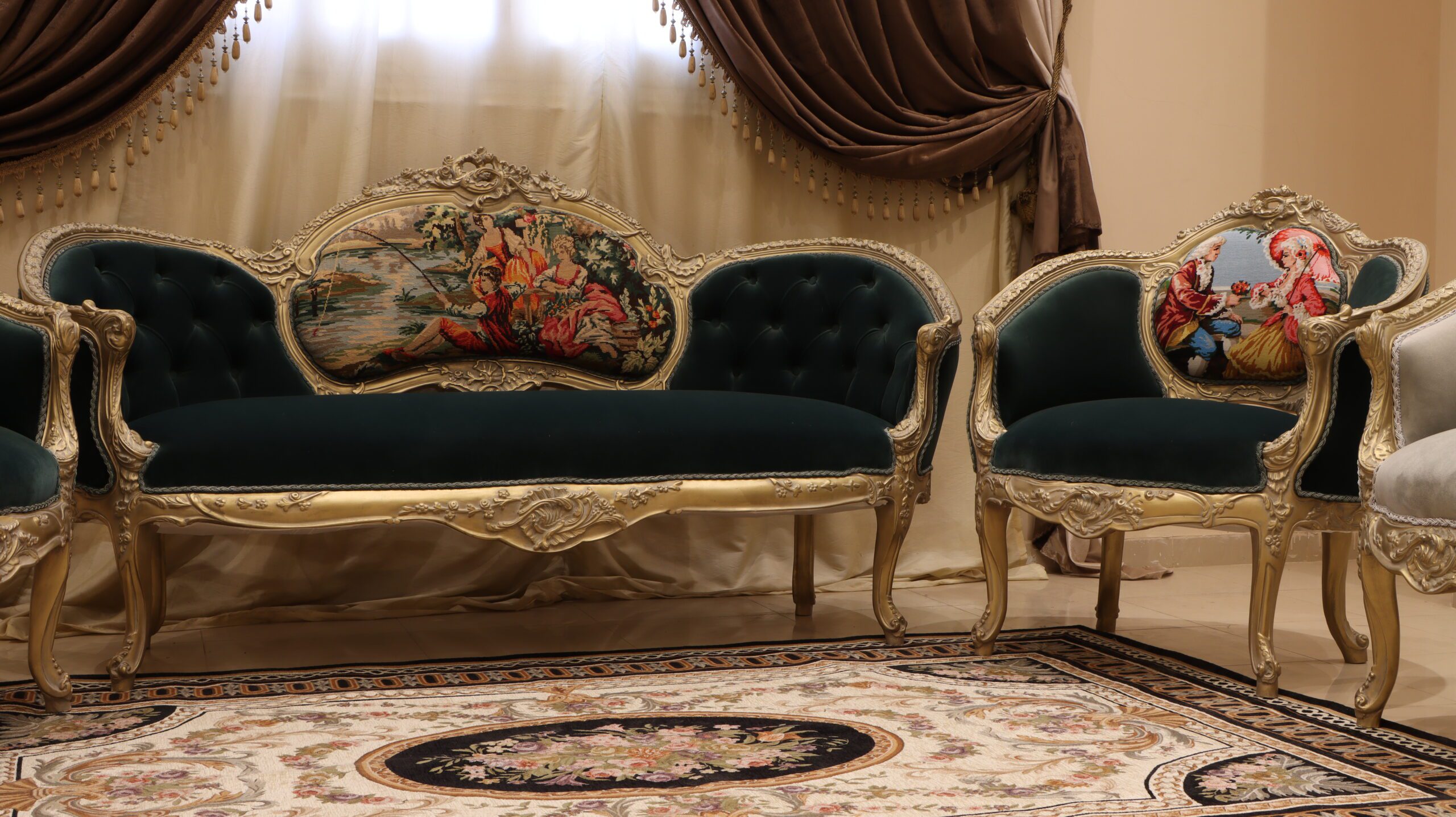 green victorian couch